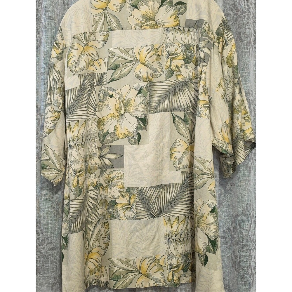 Tommy Bahama Mens XXL Silk Hibiscus Tropical Camp Shirt Cream Yellow Sage Green - Picture 6 of 6